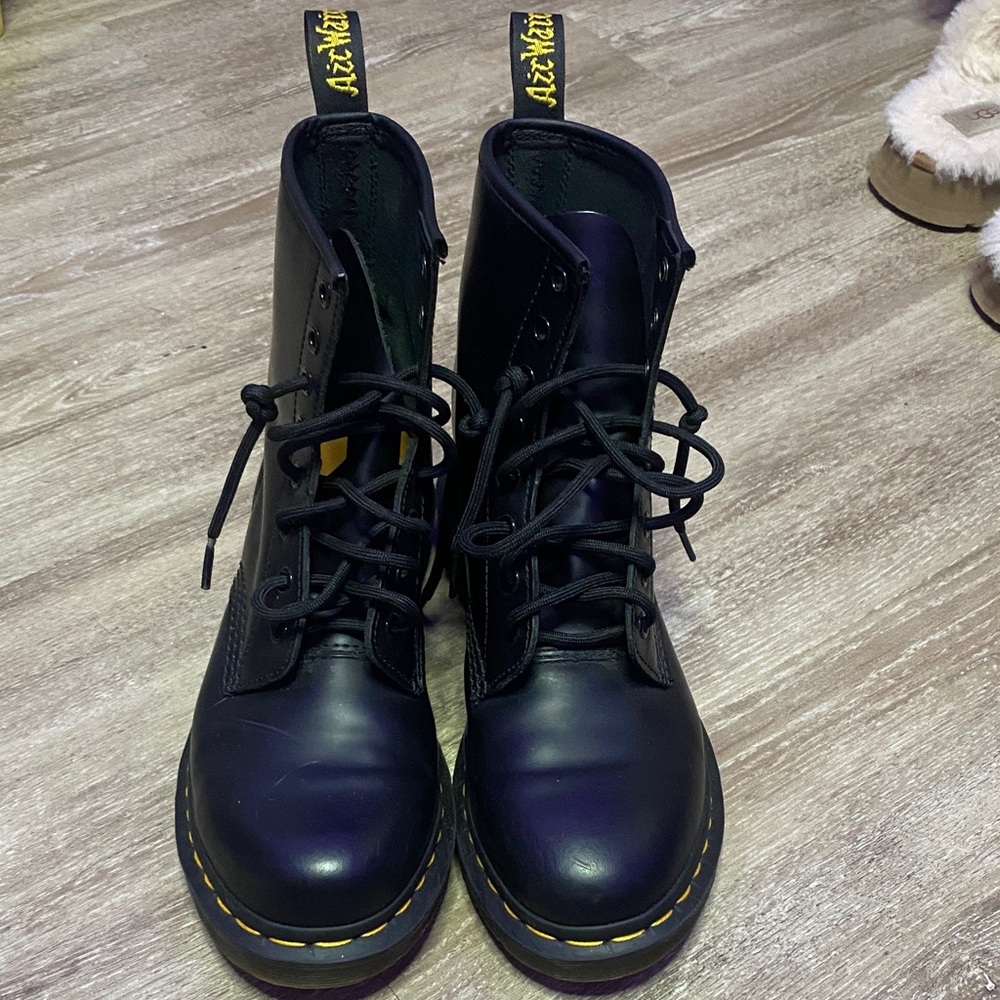 Dr. Martens Black Combat Boots with Yellow Stitching